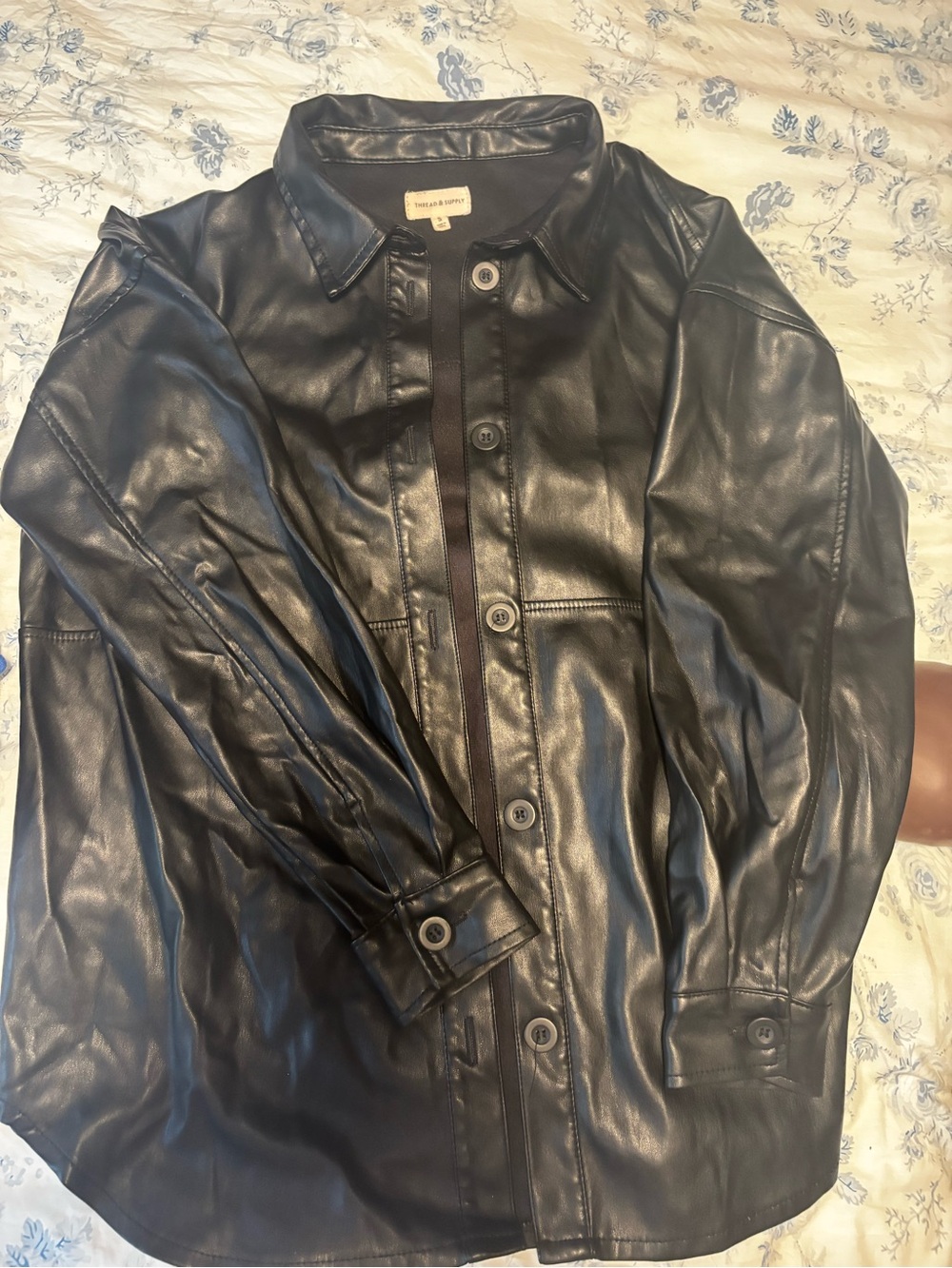 Thread & Supply Black Faux Leather Button-Front Jacket